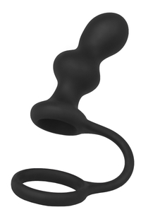 Анальная втулка TOYFA Black&Red с эрекционным кольцом, силиконовая, черная, 10 см