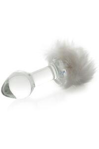 Анальная втулка Sexus Glass, Стекло, с белым хвостиком, 9,5 см, ?4 см