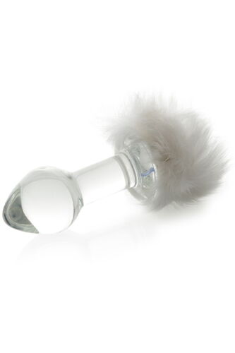 Анальная втулка Sexus Glass, Стекло, с белым хвостиком, 9,5 см, ?4 см