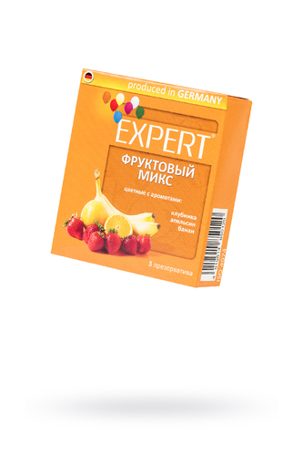 Презервативы Expert ''Фруктовый микс'' №3, цветные с ароматами: клубники, апельсина, банана, 3шт